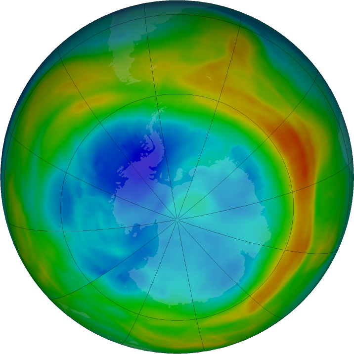 Antarctic ozone map for 13 August 2024